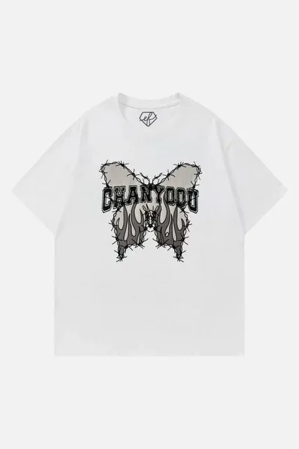 White Chanyoou Butterfly Oversized Unisex Tshirt