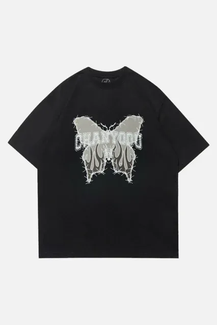 Black Chanyoou Butterfly Oversized Unisex Tshirt