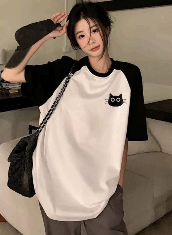 Cute Cat Raglan Oversized Unisex Tshirt