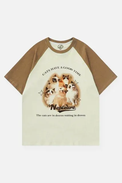 Kawaii Cats Raglan Oversized Unisex Tshirt