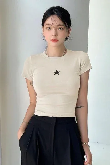 Beige Mini Star Crop Top