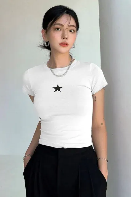 White Mini Star Crop Top