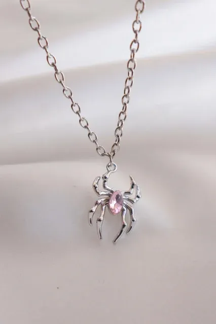 Pink Pearl Spider Necklace