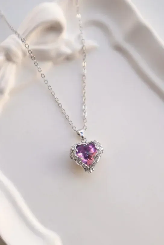 Stainless Steel Purple Heart Necklace