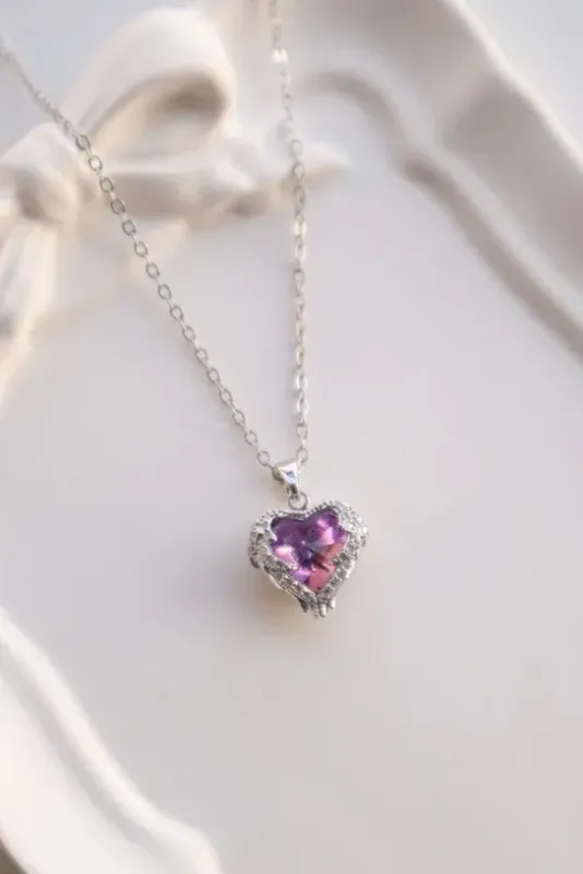 Stainless Steel Purple Heart Necklace