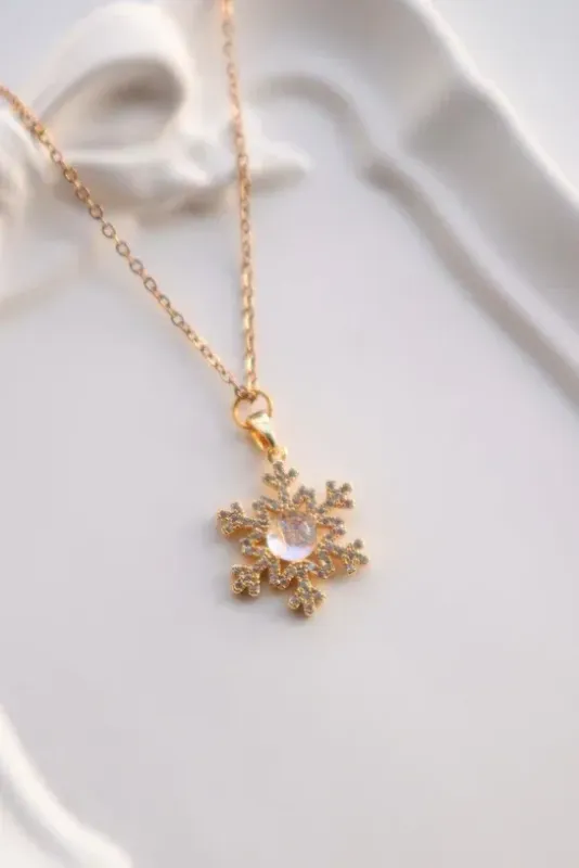 Stainless Steel Gold Snowflake Necklace