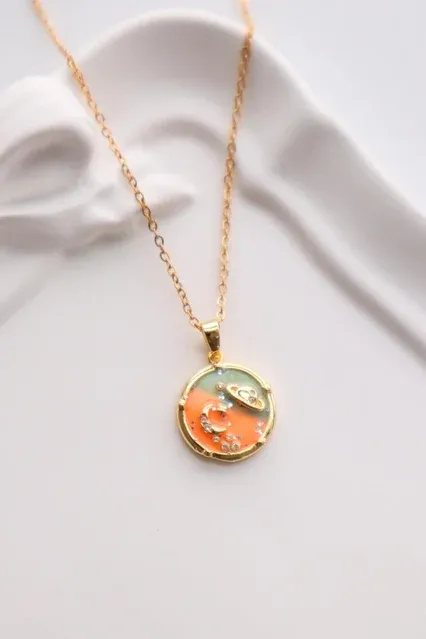 Stainless Steel Vintage Gold Saturn Necklace