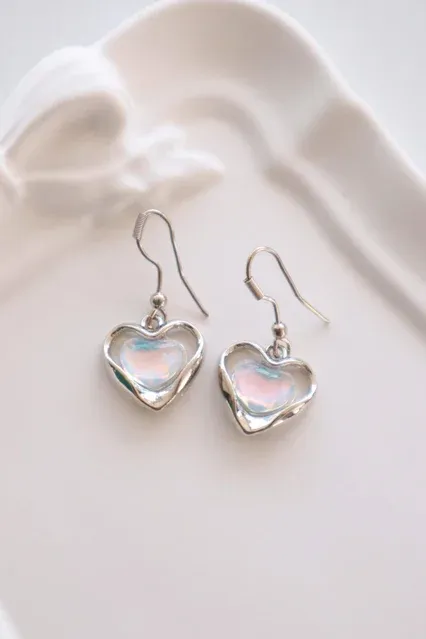 Holographic Blue Heart Earrings