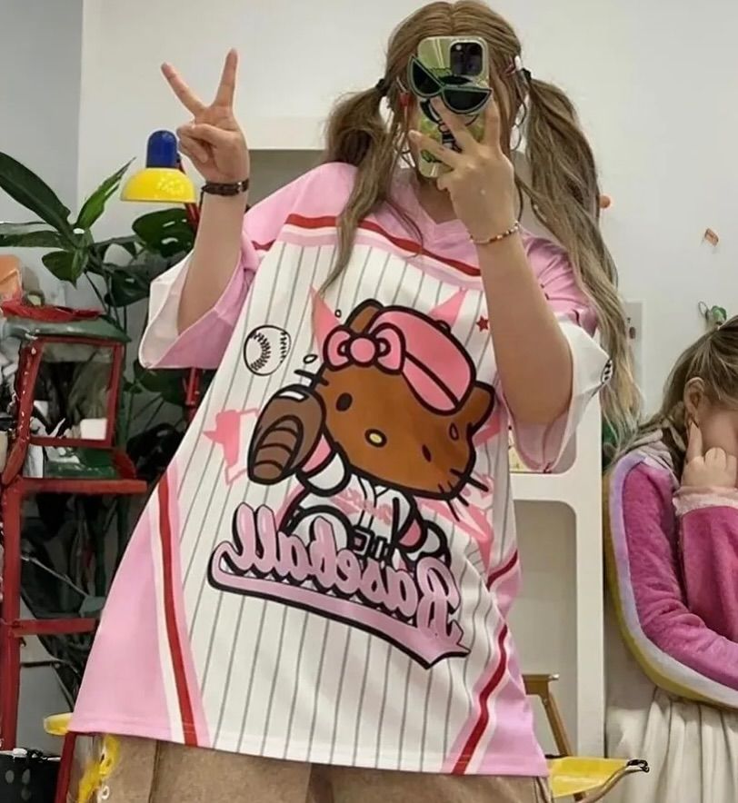 Pink Baseball Hello Kitty Oversized  Unisex Jersey