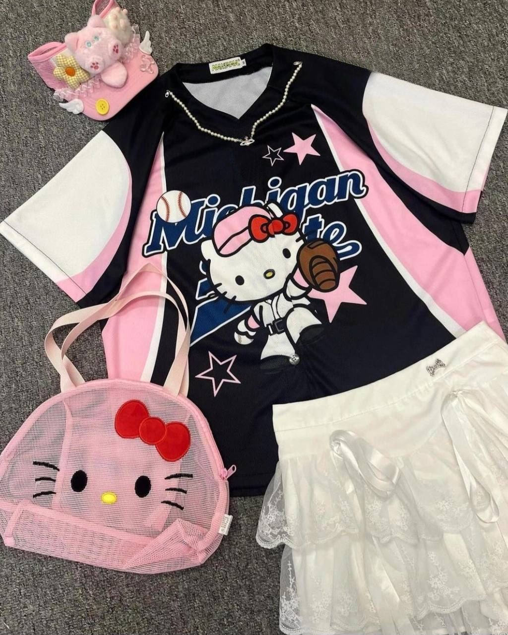 Black Baseball Hello Kitty Oversized  Unisex Jersey