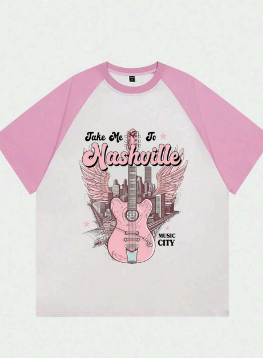 Nashville Guitar Raglan Oversized Unisex Tshirt