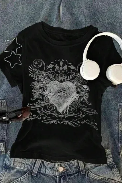 Black Punk Pattern Waist Length Top
