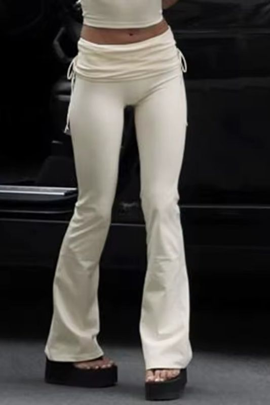 Cream Low Waist Flare Leggings