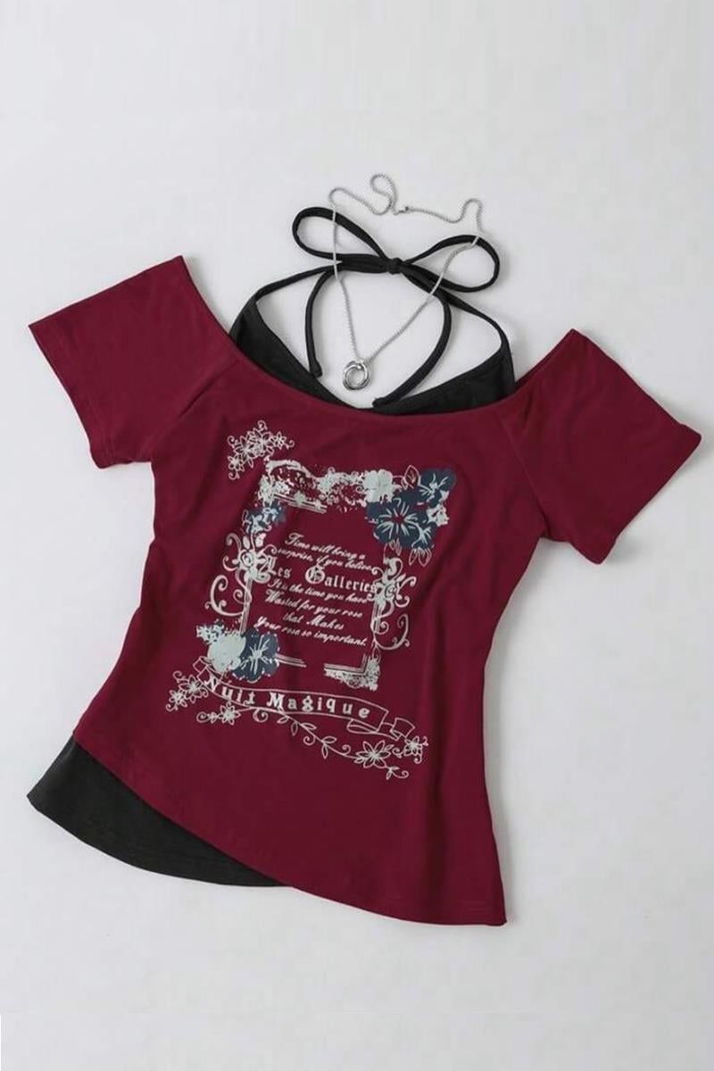 Y2k Burgundy Grunge Tieable Waist Length Top
