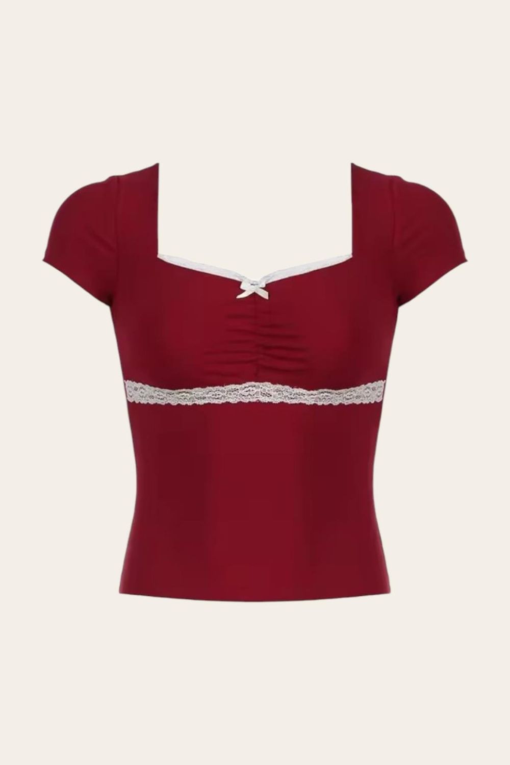 Burgundy Laced Short Sleeve Blouse