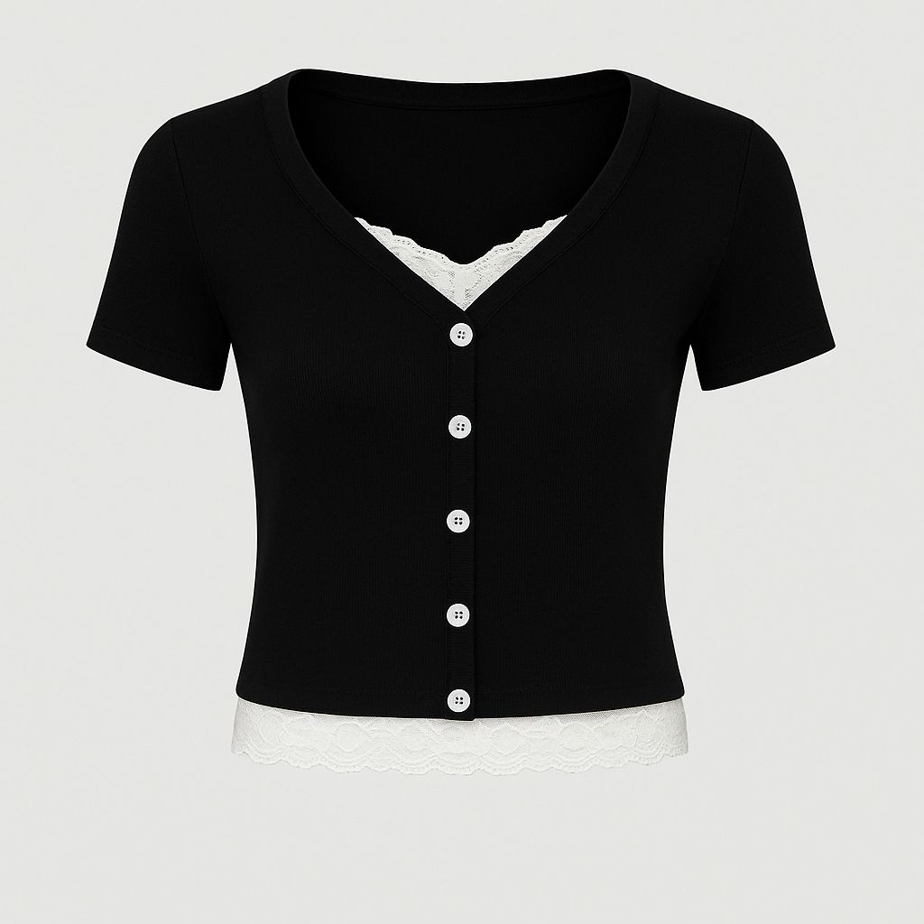 Black Laced Short Sleeve Blouse