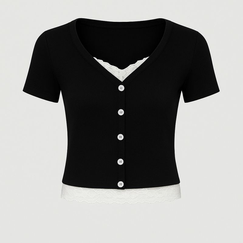 Black Laced Short Sleeve Blouse