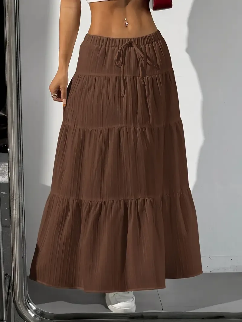Brown Layered Maxi Skirt