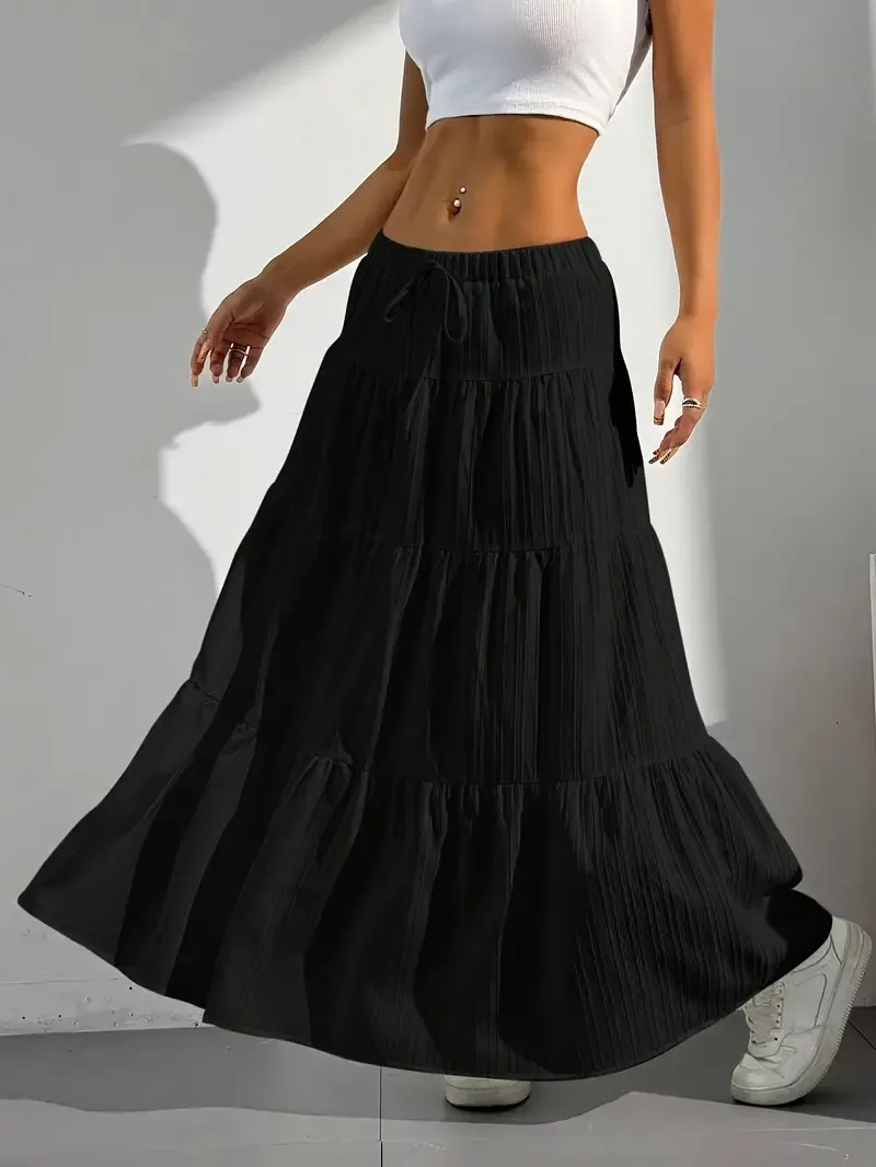 Black Layered Maxi Skirt