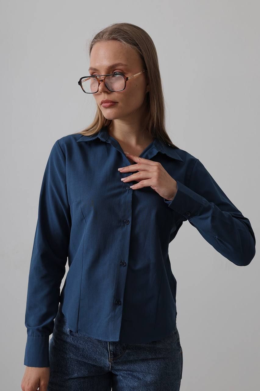 Navy Blue Waist Fitted Shirt