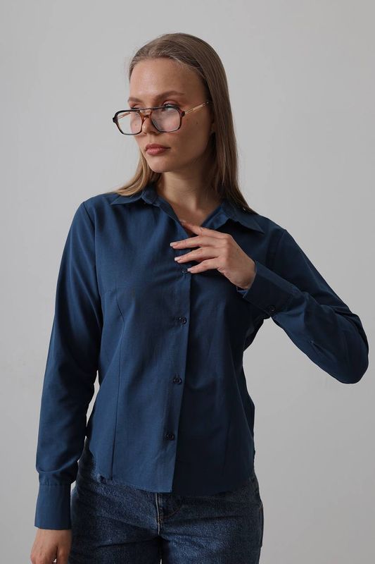 Navy Blue Waist Fitted Shirt