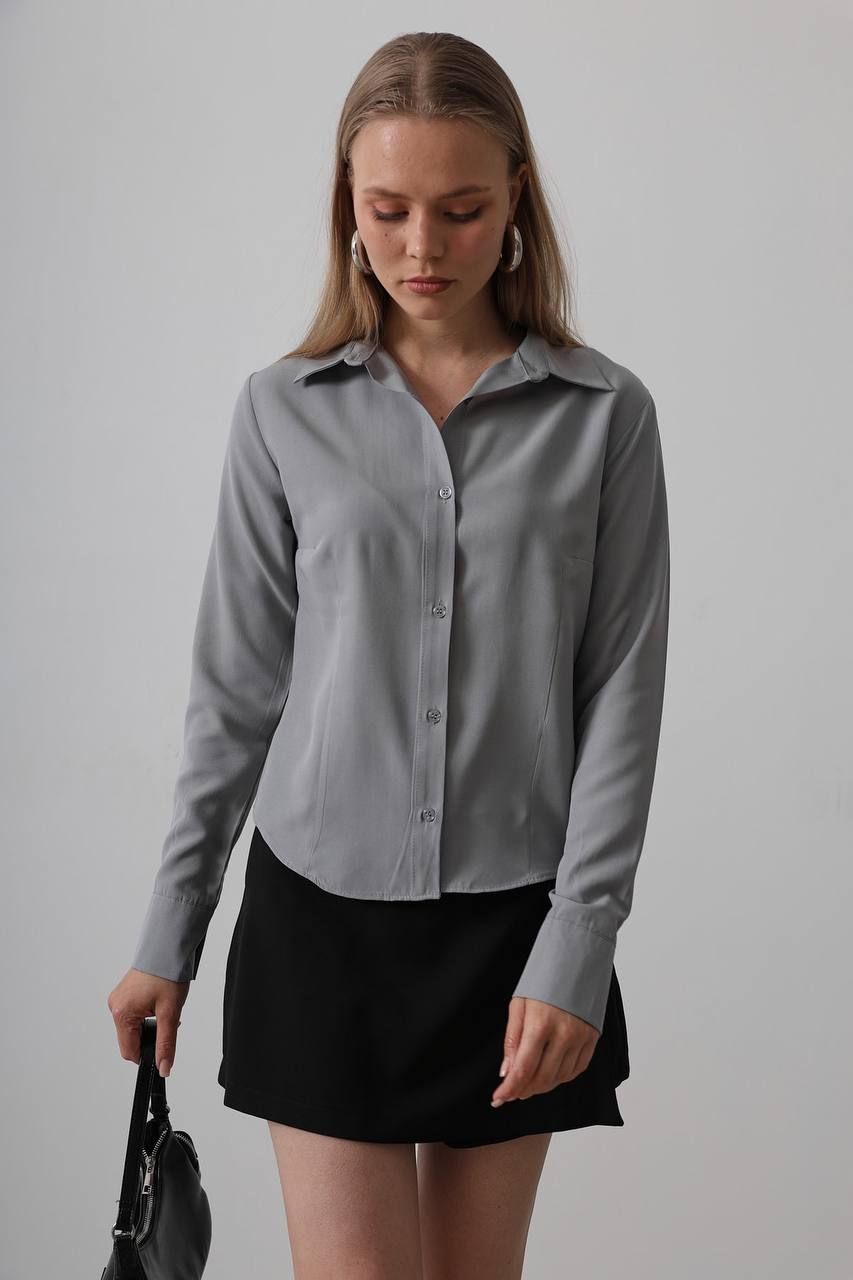 Gray Waist Fitted Shirt