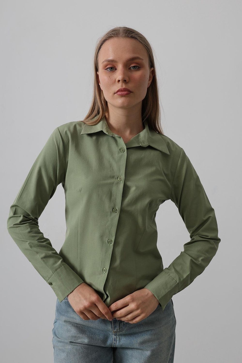 Khaki Green Waist Fitted Shirt