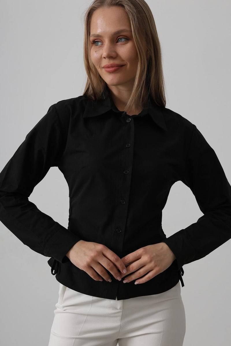 Black Waist Fitted Shirt with Side Laces