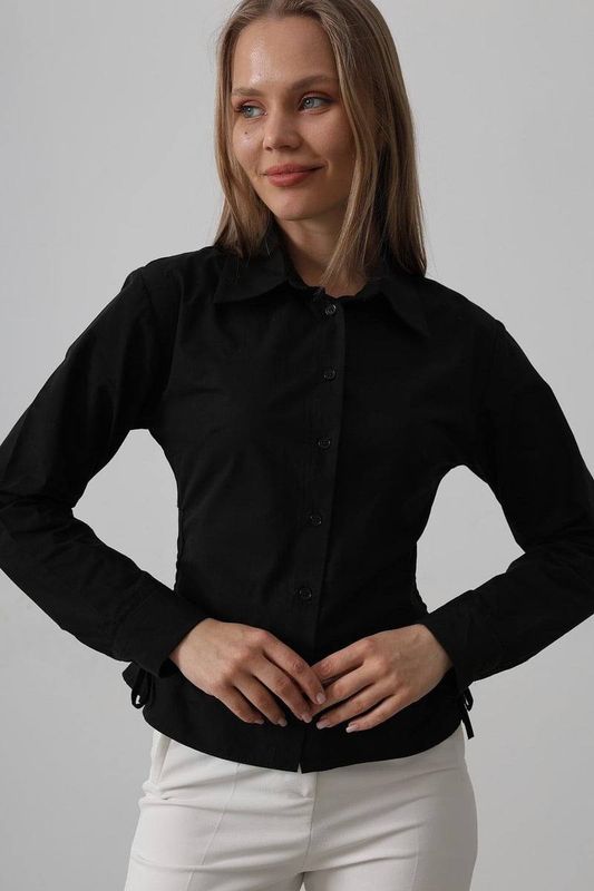 Black Waist Fitted Shirt with Side Laces