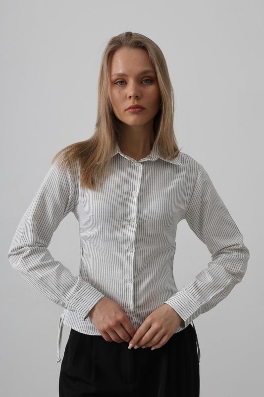 B&amp;W Striped Waist Fitted Shirt with Side Laces