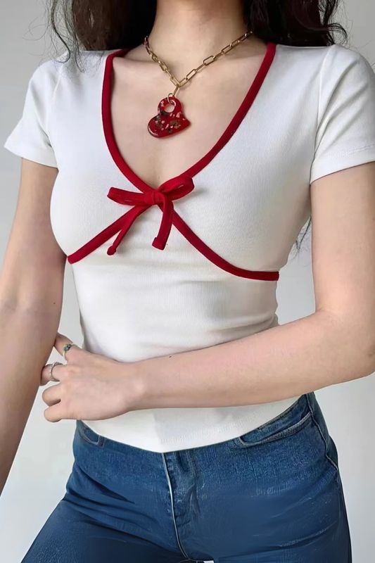Red Bow Coquette Top