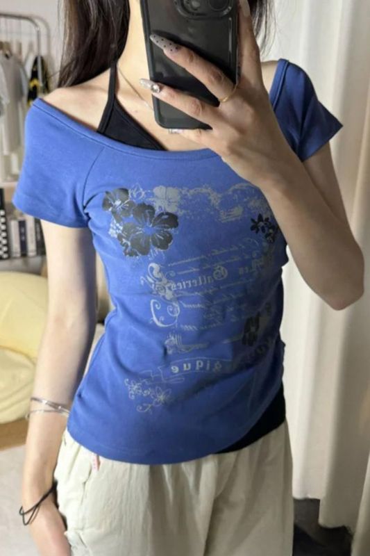 Blue-Black Tieable Waist Length Top