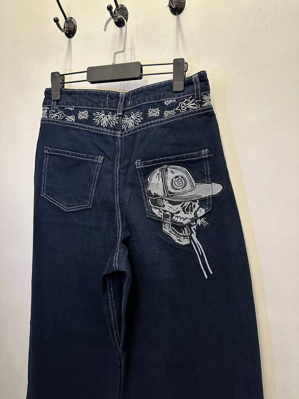 Skull Back Pocket Embroidered  Baggy Jeans