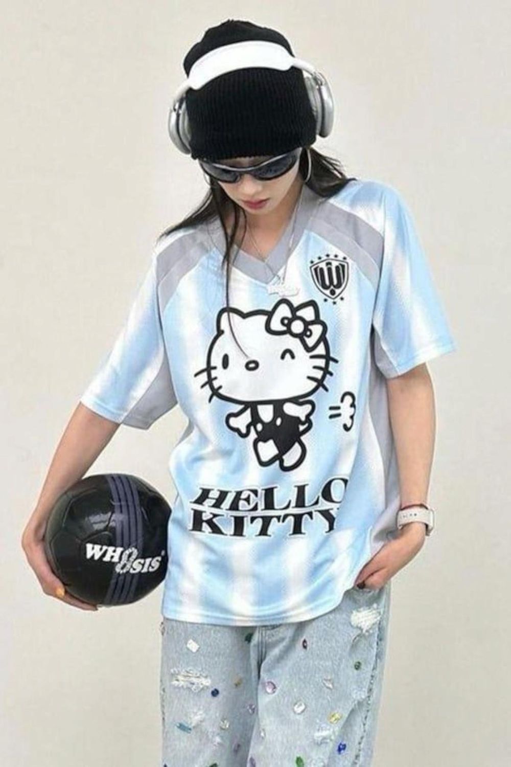 Blue White Kitty Oversized  Unisex Jersey