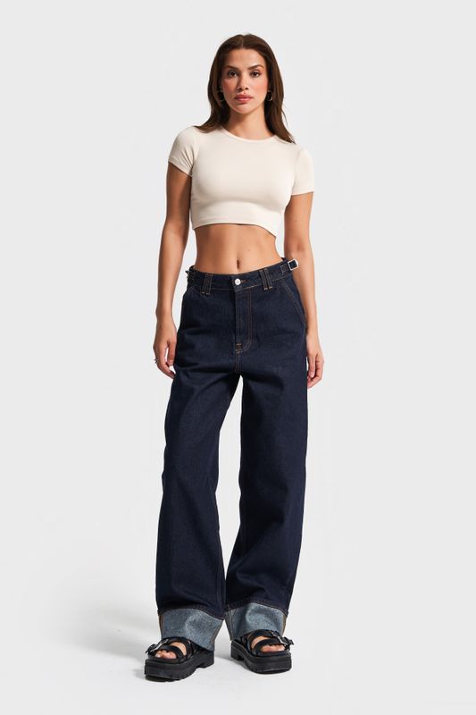 Baggy Loose Fit Belted Dark Blue Jeans