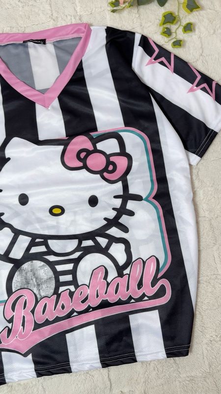 Black and White Striped Hellokitty Oversized Unisex Jersey