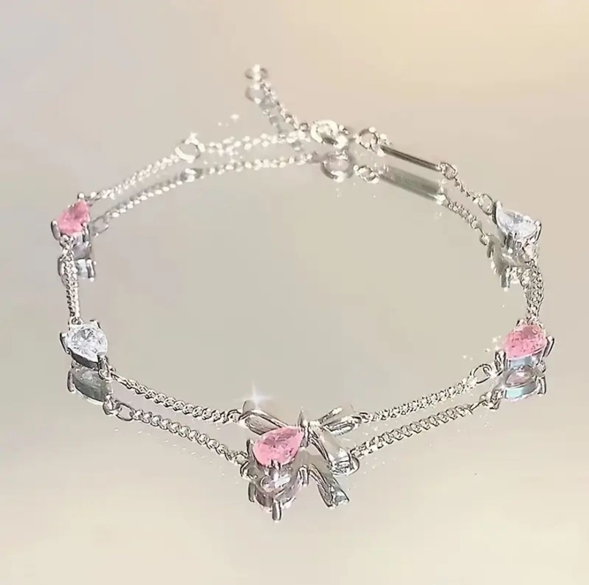 Bow Pink Pearls Bracelet