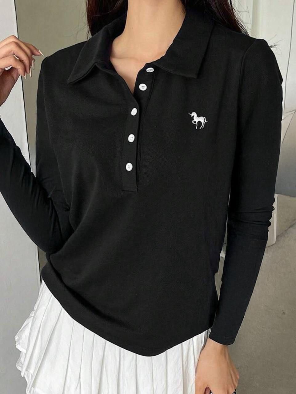 Black Unicorn Polo Long Sleeve Shirt