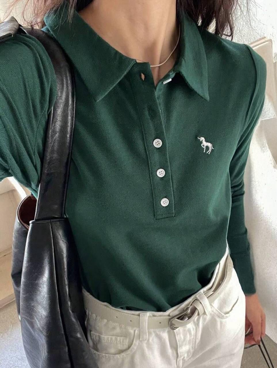Green Unicorn Polo Long Sleeve Shirt