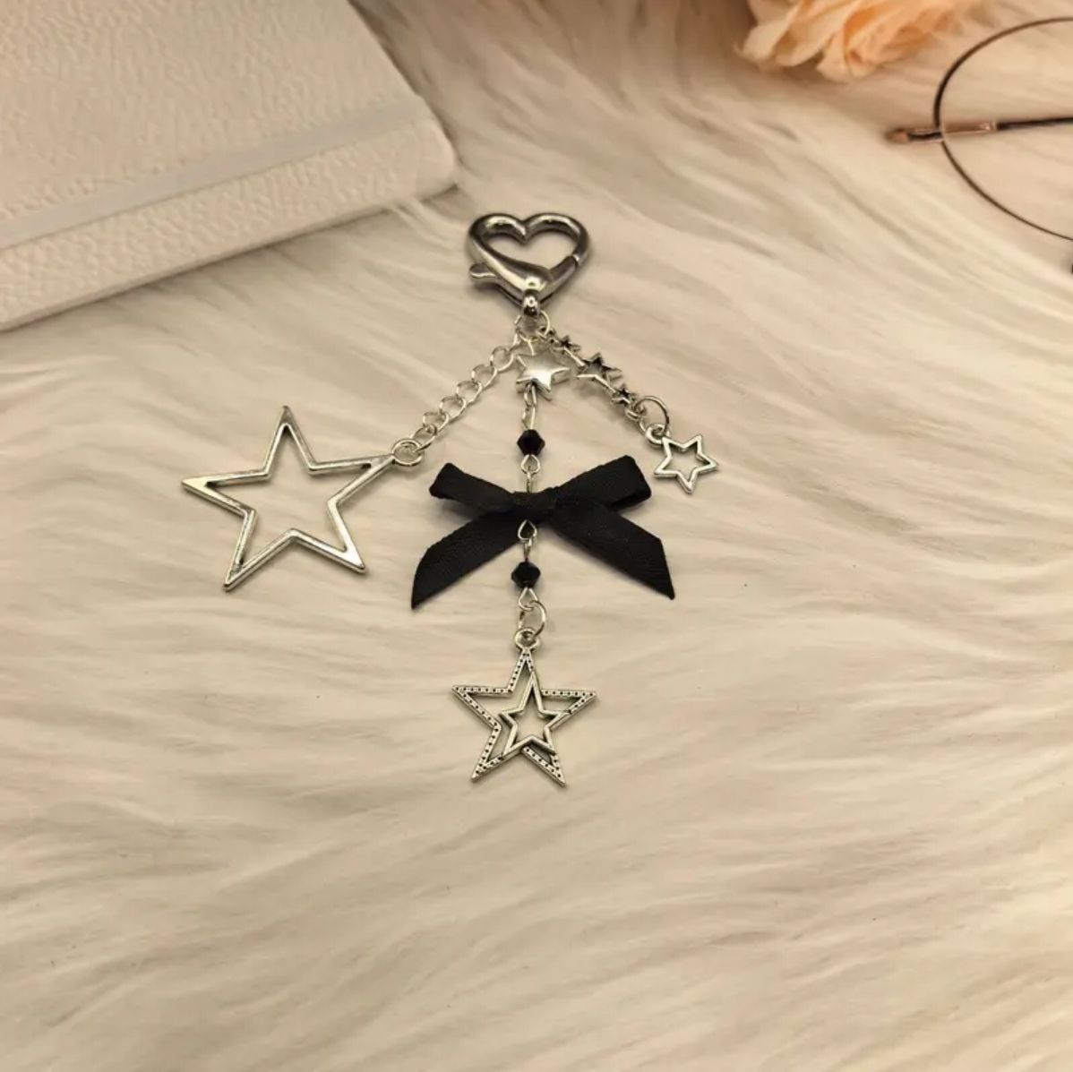 Chic Black Bow with Stars  Keychain