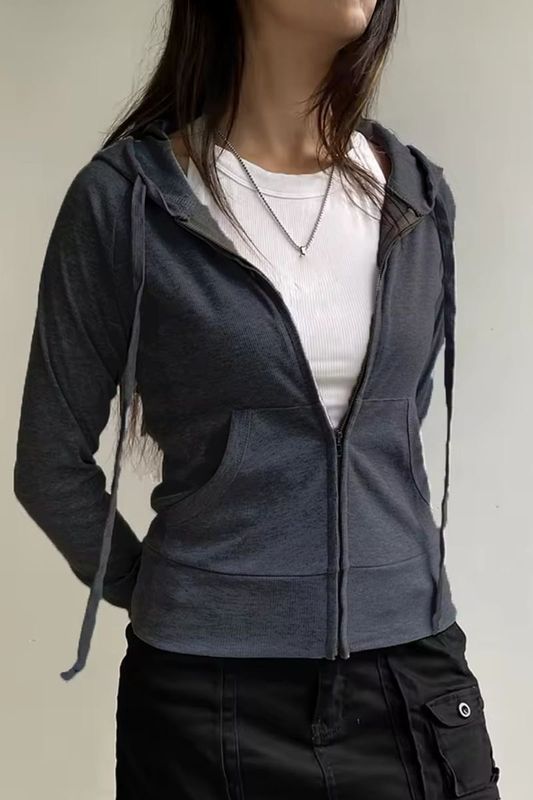 Fumed Fitted Y2K Zip Up Hoodie