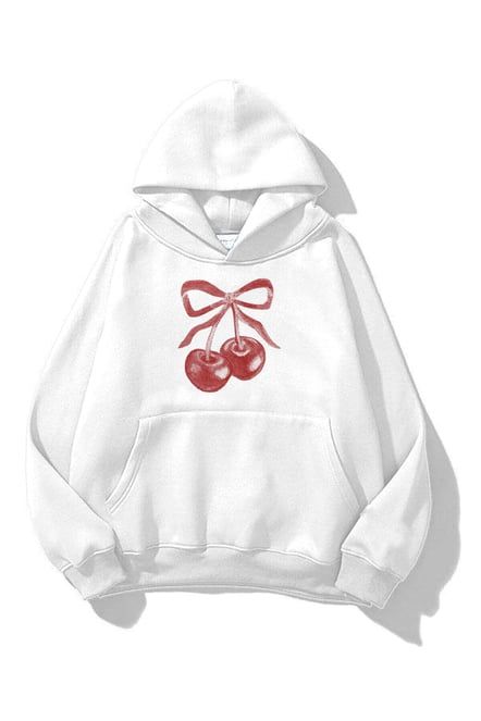 Cherries Bow White Extra Oversized Hoodie