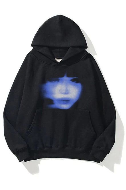Girl Blue Face Black Extra Oversized Hoodie