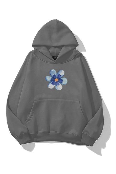 Blue Flower Anthracite Extra Oversized Hoodie