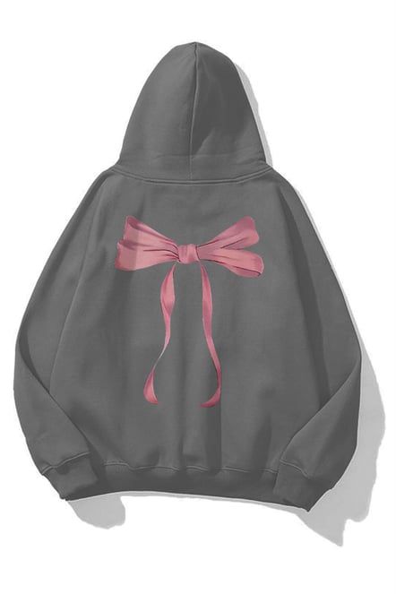 Pink Bow Anthracite Extra Oversized Hoodie