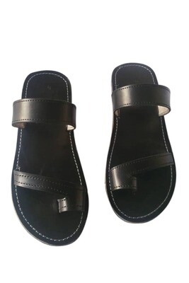 Coiled black men&#39;s leather sandals