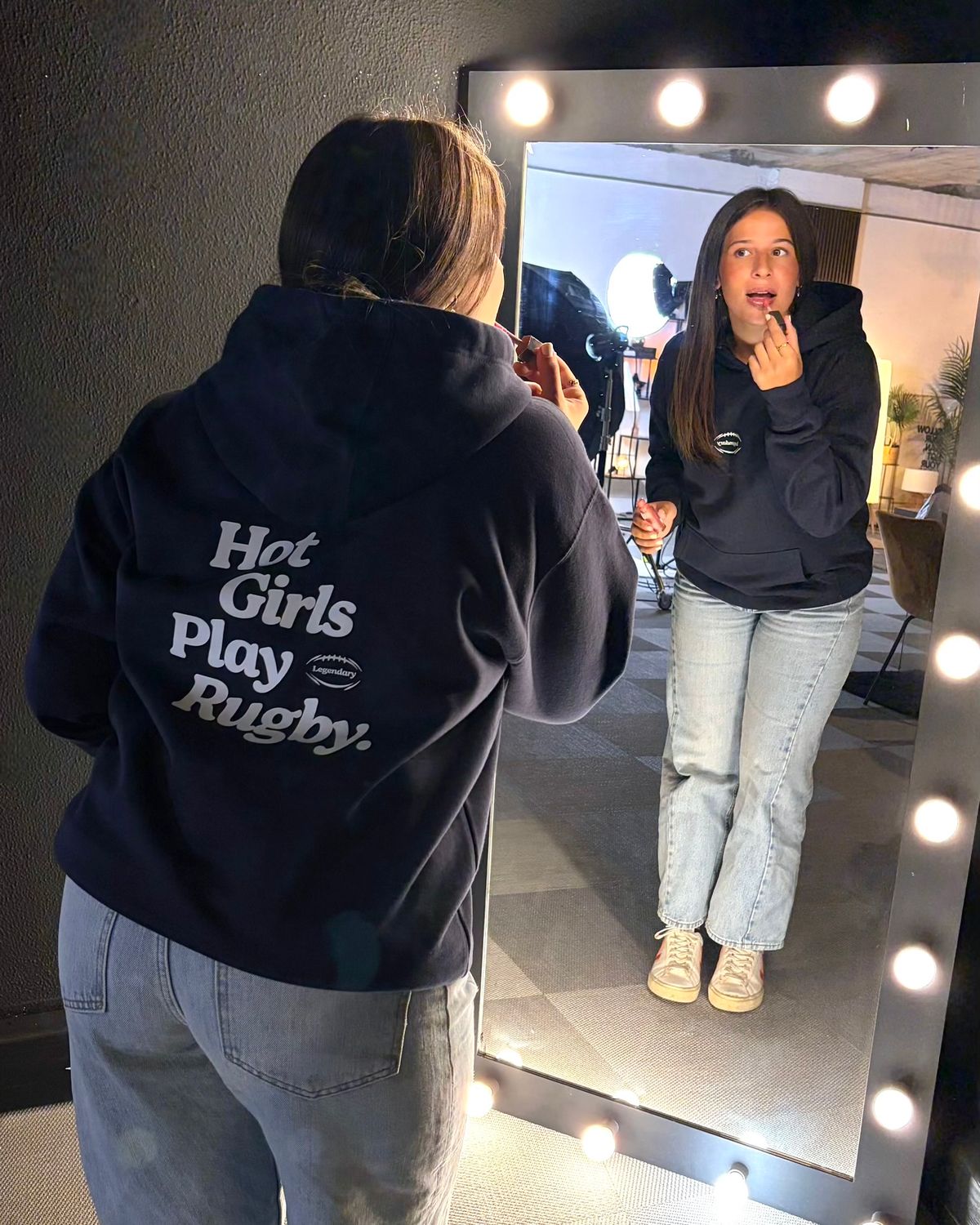 Hot Girls Play Rugby Hoodie Navy
