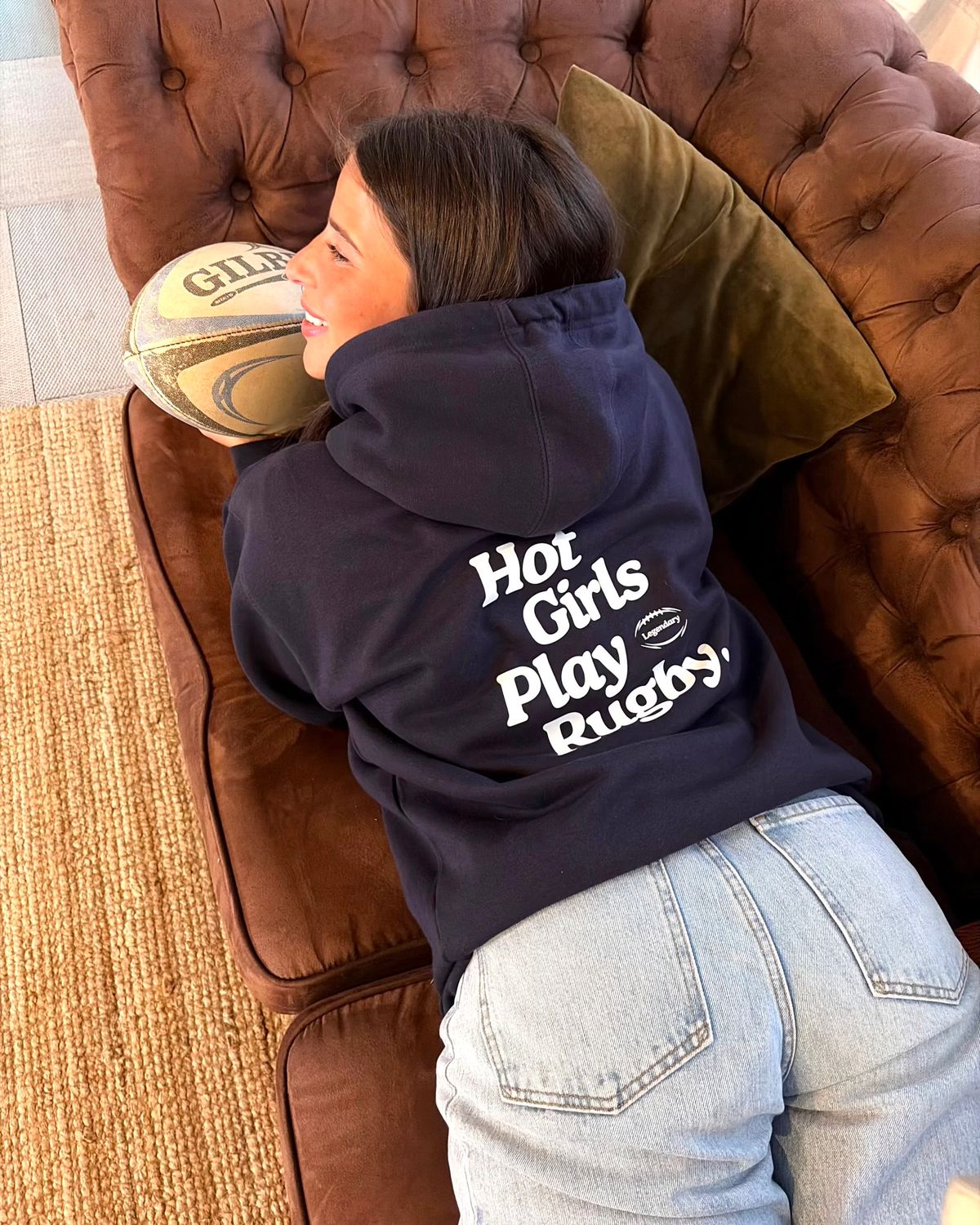 Hot Girls Play Rugby Hoodie Navy