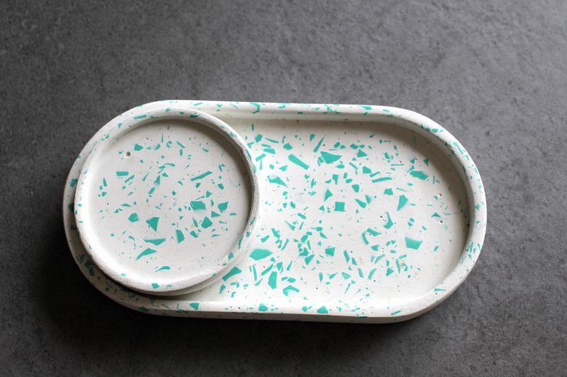 set svuotatasche terrazzo verde acqua