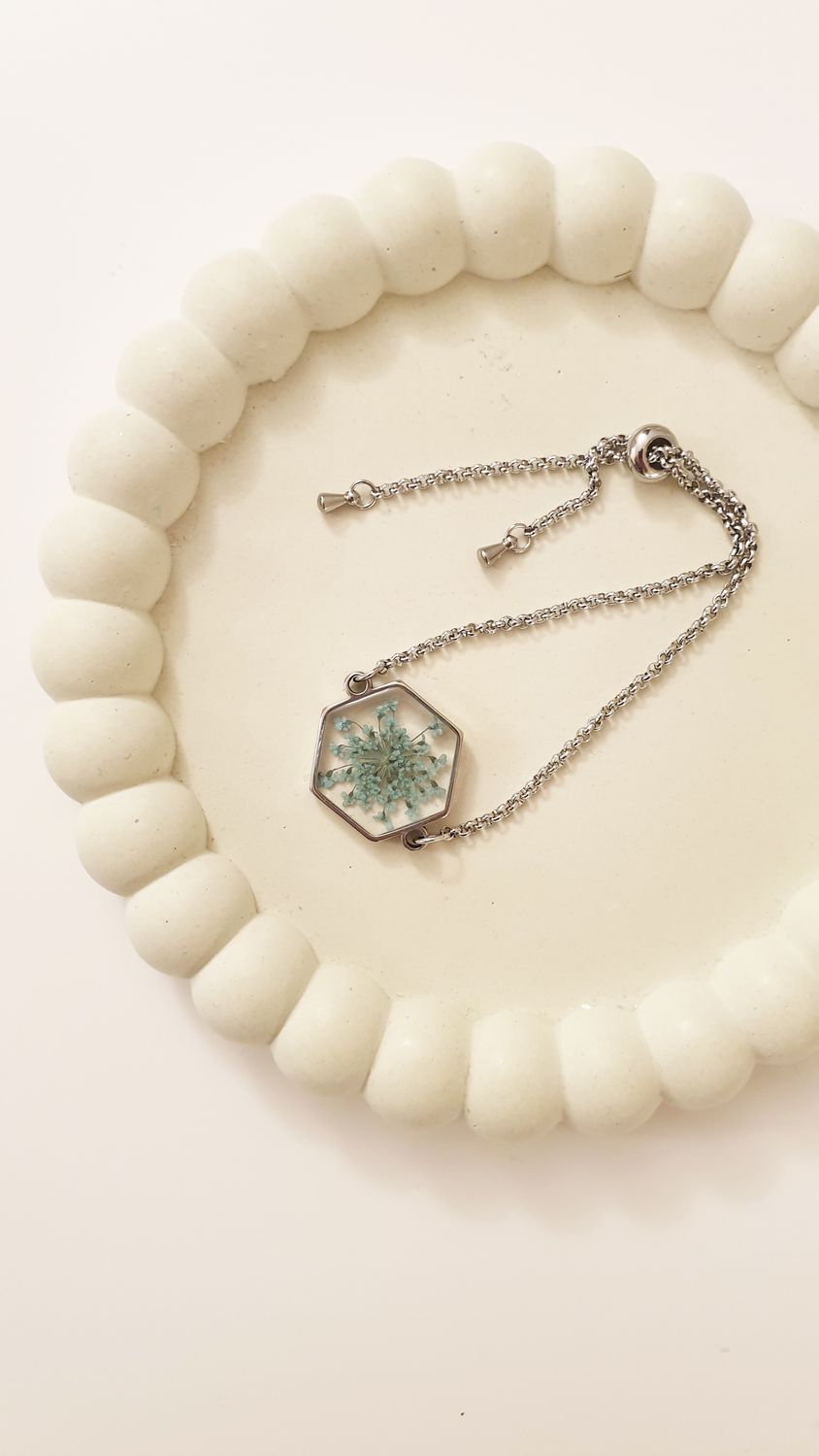 ​bracciale regolabile con cabochon fiorito verde acqua